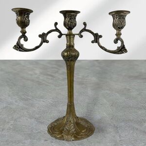 Vintage Brass 3 Arm Candelabra Ornate Baroque Style 12” Vintage